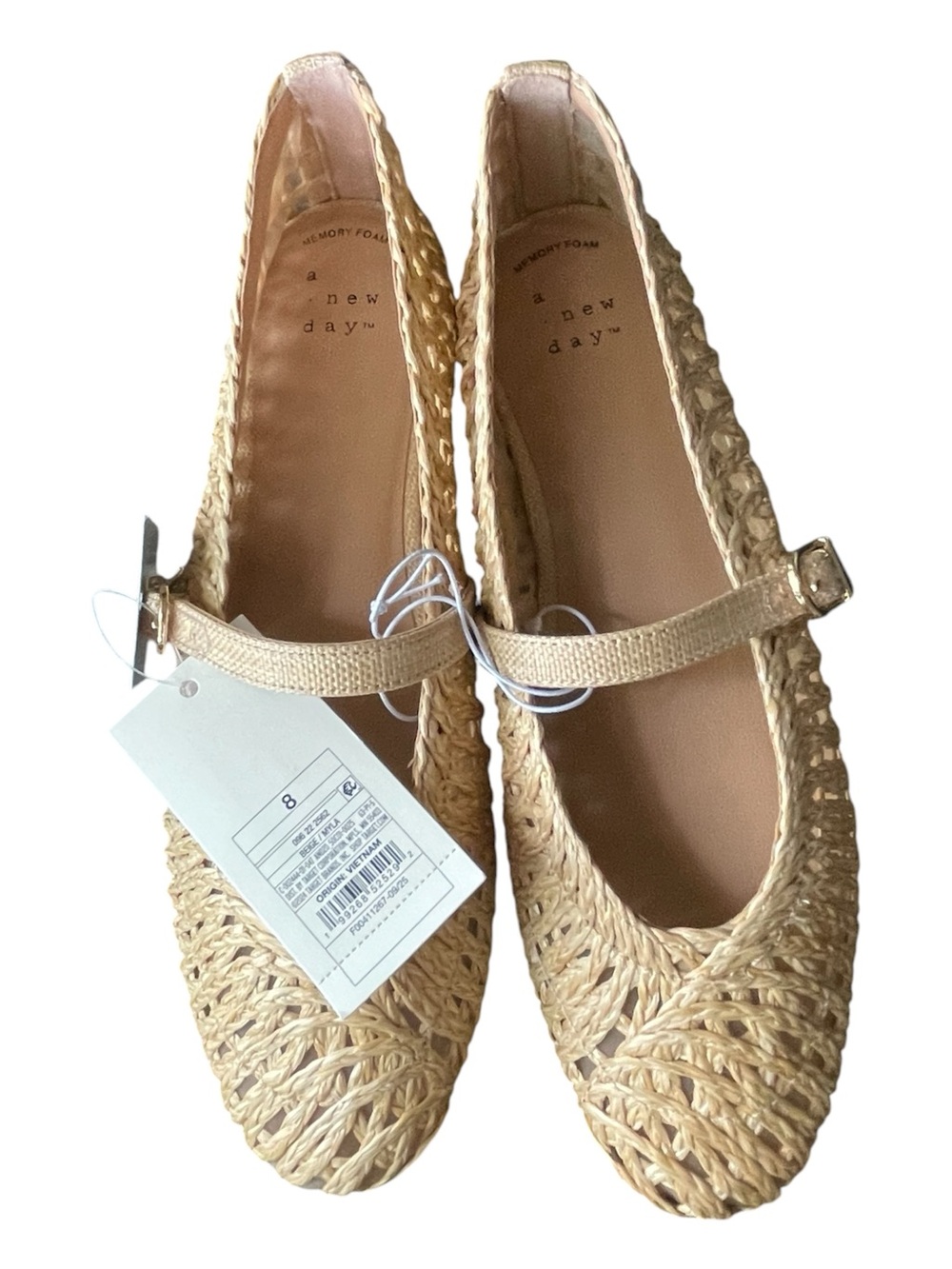 A New Day Myla Woven Raffia Mary Jane Flats Size 8 Beige Memory Foam Coastal - Picture 4 of 5